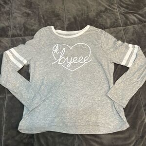 Justice “K Byee” Glittery Long Sleeve Grey T shirt Top